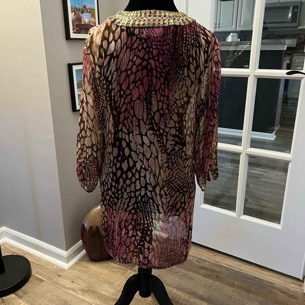 Gorgeous embellished animal print sheer top from Chicos size 1 EUC - Picture 8 of 12